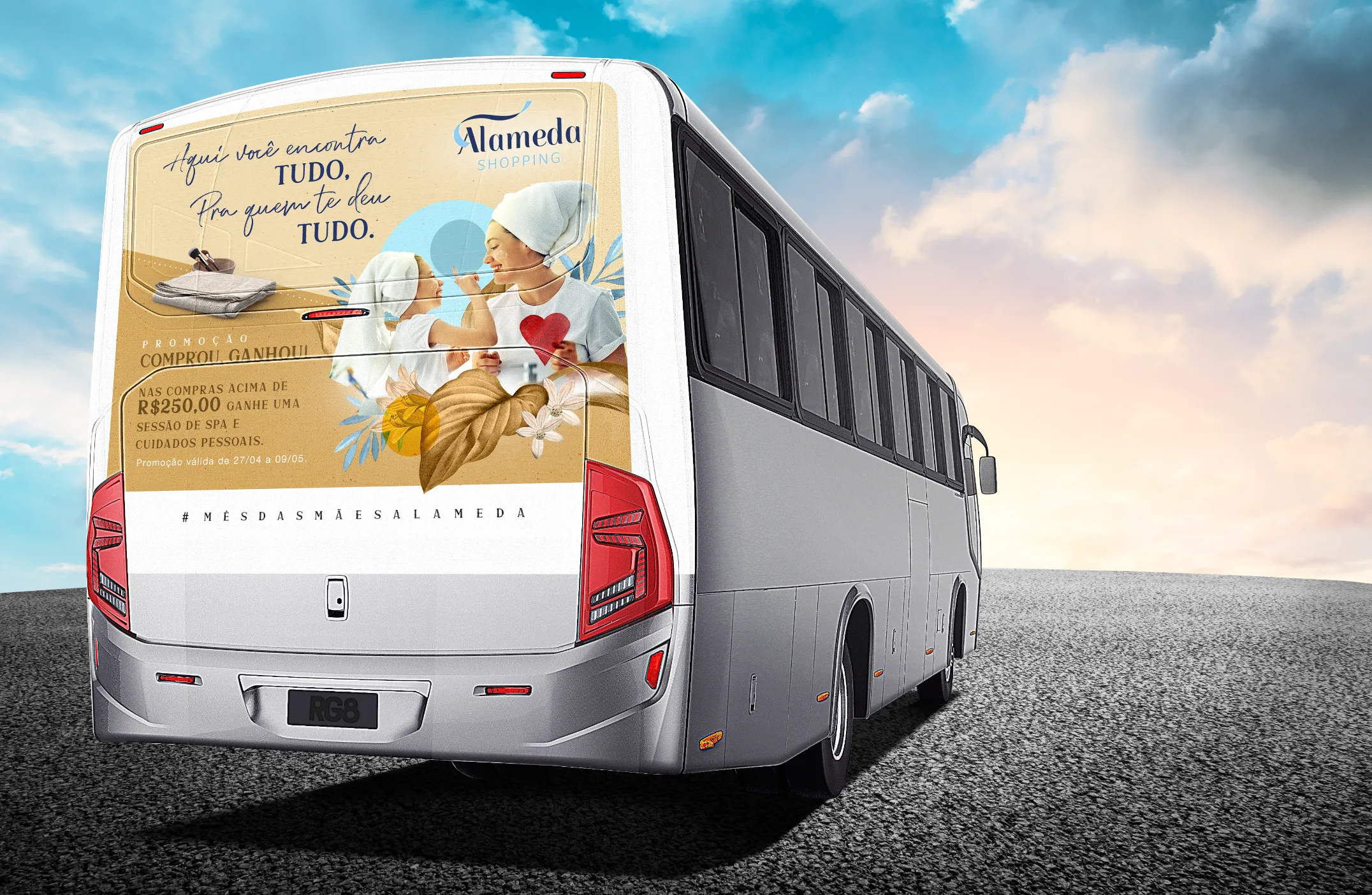Busdoor with the campaign art on the back of a bus