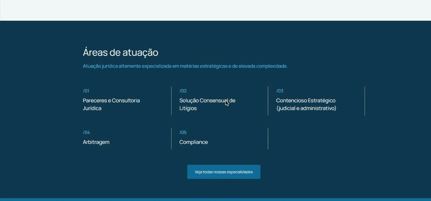 Website sections: about, team, practice areas, publications and contact