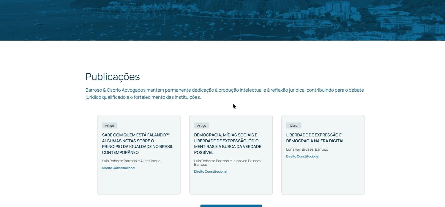 Website sections: about, team, practice areas, publications and contact