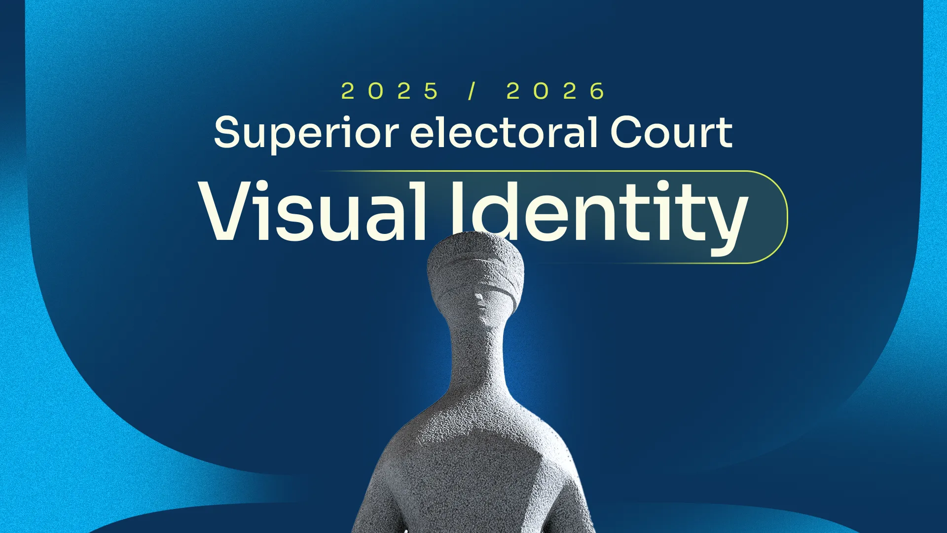 Case opener - the Justice statue under the Visual Identity title on institutional blue