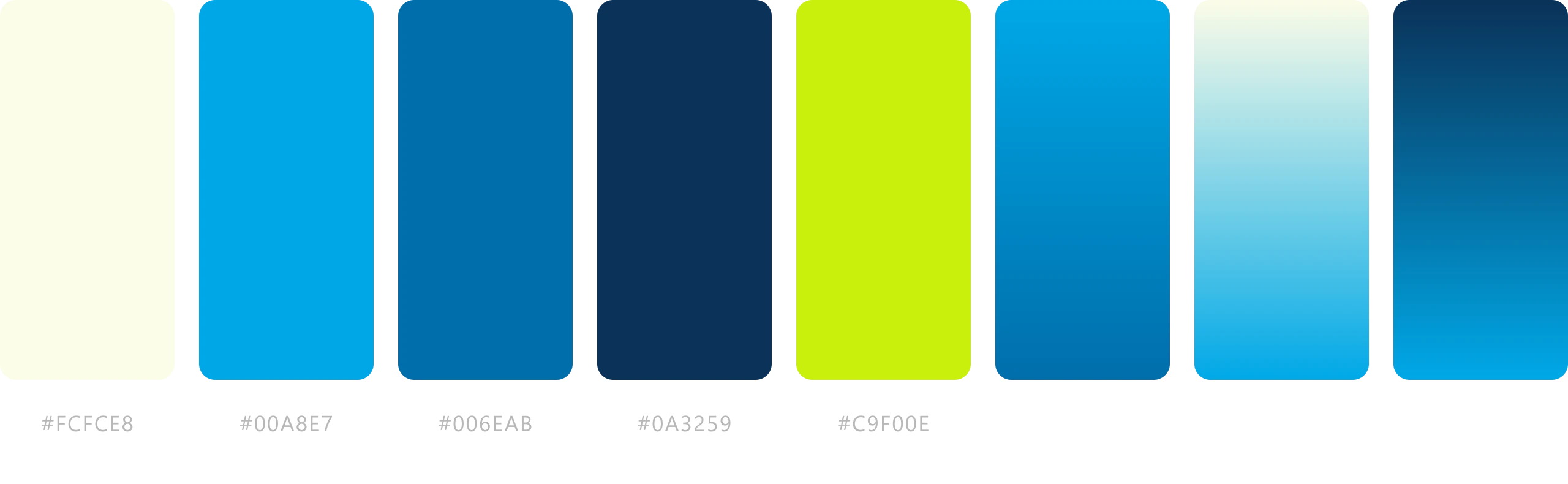 Color palette: offset white, institutional blues, green-yellow and gradients