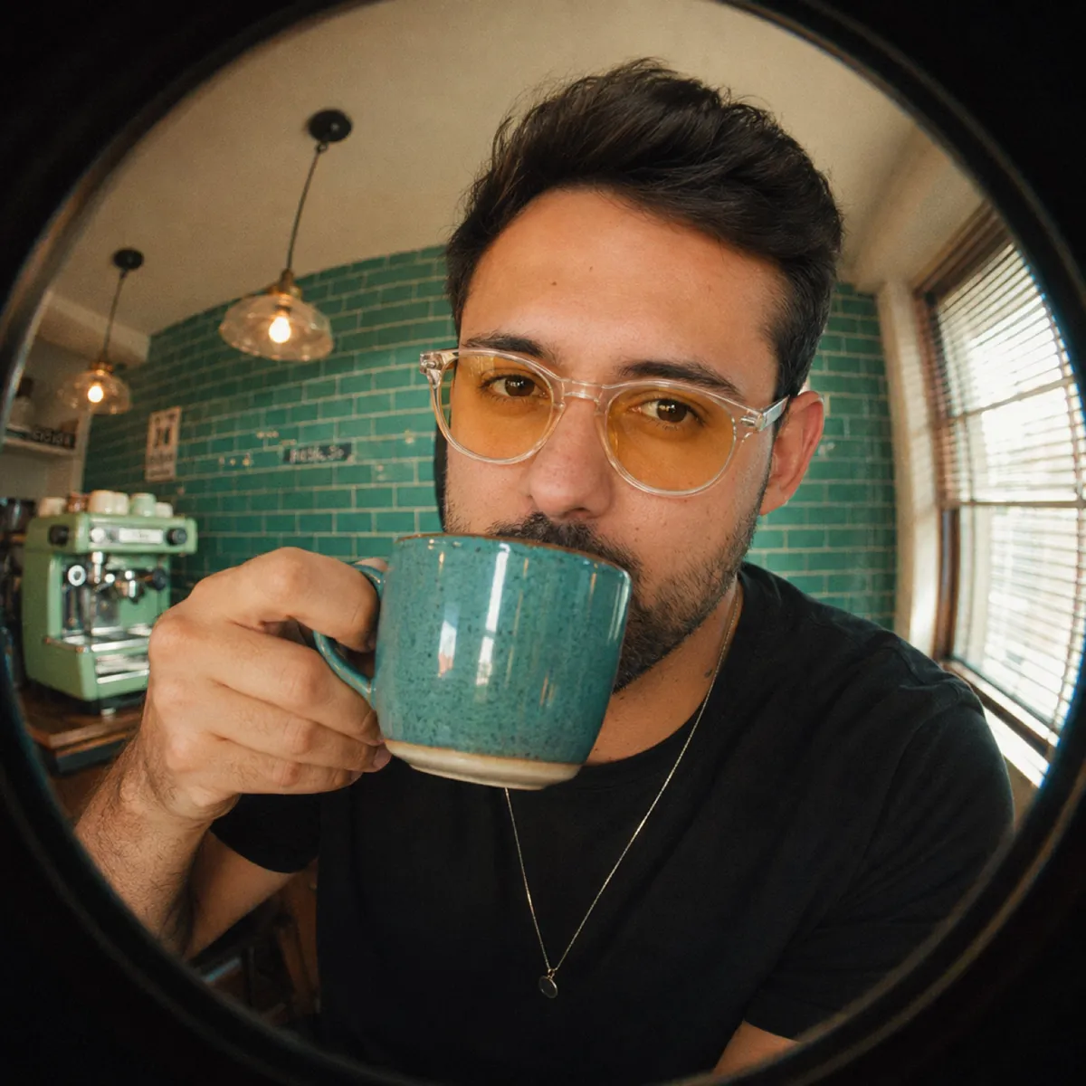 Rodrigo Deac having coffee